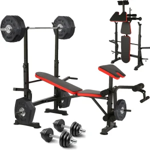 6 in 1 660lbs Weight Bench Set with Squat Rack,  Barbell Rack, Adjustable Incline
