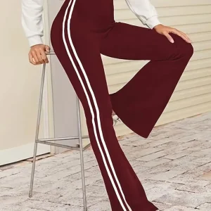 1Pcs Striped Yoga Pant Black Red Women' Elastic Soft Flared Pants