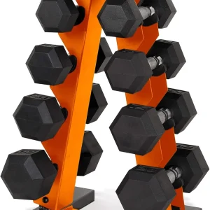 150 LB Coated Hex Dumbbell Weight Set with Vertical Rack