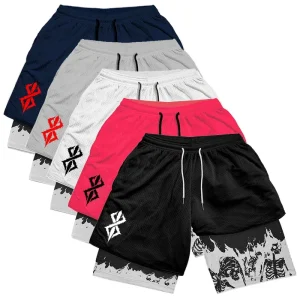 Berserk Skull Print 2 in 1 Running Workout Shorts for Men
