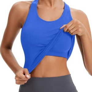 Seamless Workout Tops for Women with Built in Bra